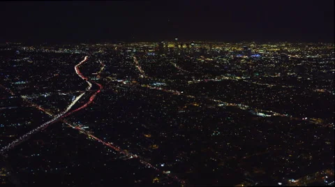 Flying over Los Angeles traffic at night. Shot in 2010. Stock Footage 59108299