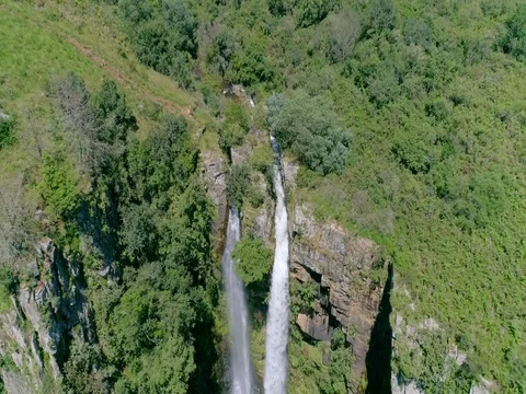 Flying over Mac Mac Falls in South Africa Stock Footage 79171223