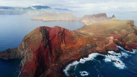 Flying over Madeira eastern coast, ponta de Sao Lourenco volcanic landscape Stock Footage 170885957