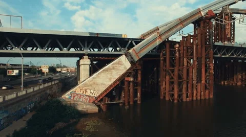 Flying Over Massive Bridge in Under Construction Stock Footage 68637930