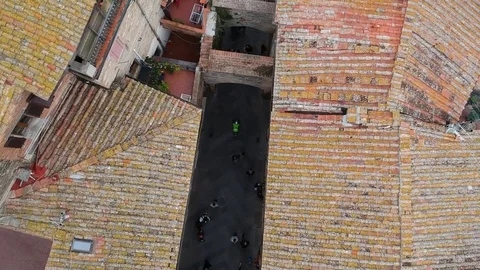 Flying over medieval roofs Stock Footage 115048786