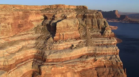 Flying over mesa to view of Lake Powell Stock Footage 59526092