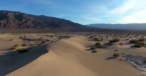 Flying over Mesquite Flat Sand Dunes in Death Valley, California Stock Footage 72967583