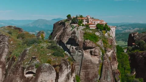 Flying over Meteora Monasteries, Greece. Video stock 260458049