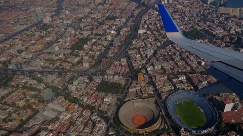 Flying over Mexico DF. View from the airplane window. Stock Footage 105144953