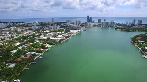 Flying over Miami Beach Stock Footage 55621069