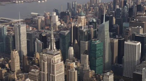 Flying over Midtown Manhattan, looking toward Times Square. Shot in 2011. Stock Footage 59167436