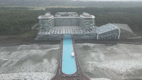 Flying over Modern and luxury hotel Paragraph. Georgia Video stock 149916630
