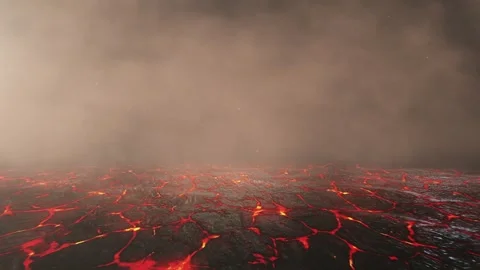 Flying Over Molten Lava River. Volcanic Lava Flow. Loop Animation Stock Footage 309363422