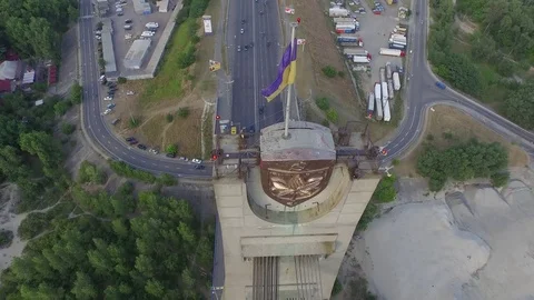 Flying over the Moscow bridge in Kiev. Ukraine Stock Footage