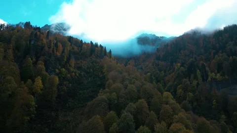 Flying over a mountain forest with clouds Stock Footage 255895158