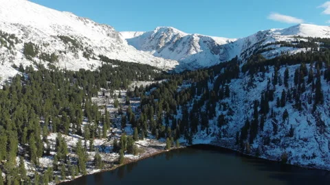 Flying over mountain forest in highlands valley at summer day. Aerial drone Stock Footage 153364657