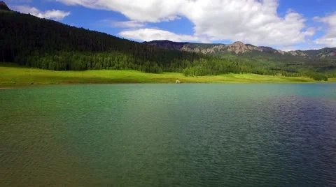 Flying Over Mountain Lake Stock Footage 52343874