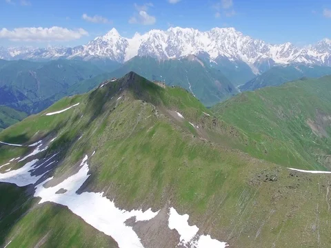 Flying over mountain range Aerial 4k video. Hiking Travel Tourism Caucasus Stock Footage 80314572
