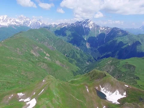 Flying over mountain range Aerial 4k video. Hiking Travel Tourism Georgia Stock Footage 80314586