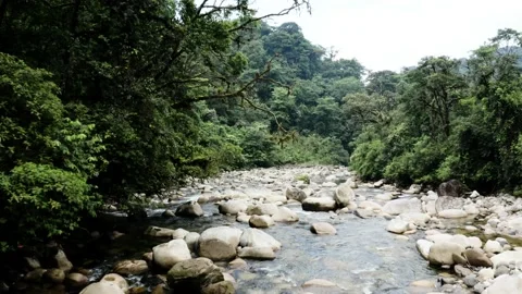 Flying over a mountain river in the Andes of South America Stock Footage 151279734