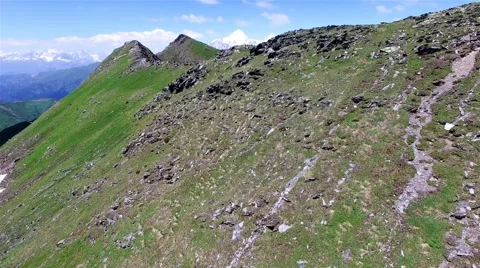 Flying over mountain rocky range valley 4k travel video. Caucasus, Georgia peak Stock Footage 68459028