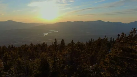 Flying Over a Mountain at Sunset in Vermont 4K Stock Footage