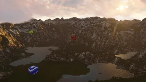 Flying over the mountains with balloons.3D Render Stock Footage 201795785
