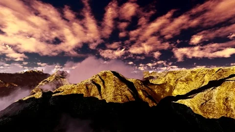 Flying over mountains in the fog Stock Footage 77906438