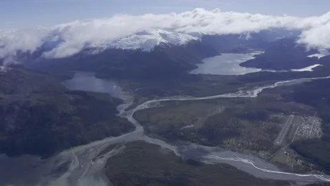 Flying over the Mountains near O'Higgins, Aysen, Patagonia, Chile aerial Stock Footage 209181982