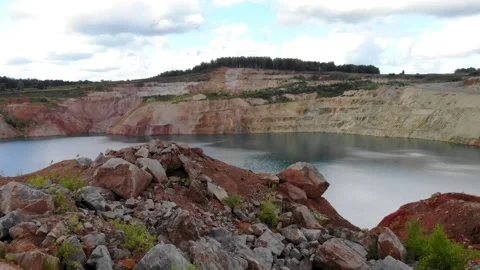 Flying over the mountains with a view of the lake Video stock 203736189