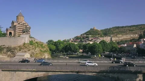 Flying Over The Mtkvari River In Old Tbilisi. Georgia. 4K. Stock Footage 150915143