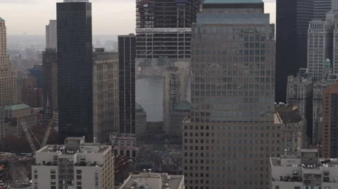 Flying over New York City Financial District, heading east. Shot in 2011. Stock Footage 59165782