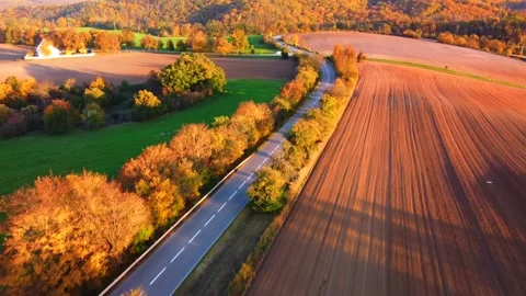 Flying over nice road during beautiful sunset. Stock Footage 219423029