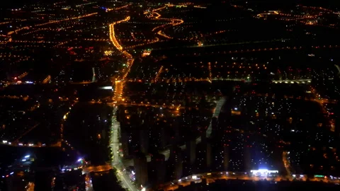 Flying over the night city. View from the plane. Stock Footage 99196474