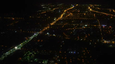 Flying over the night city. View from the plane. Stock Footage 99197096