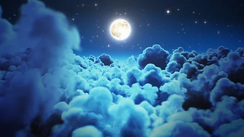 Flying Over the Night Timelapse Clouds with Moon Light Seamless. Looped 3d Stock Footage 124865984