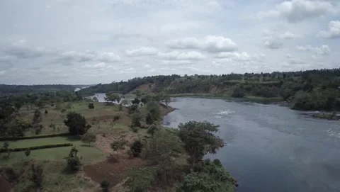 Flying Over Nile River in Uganda during the Day Stock Footage 329611636
