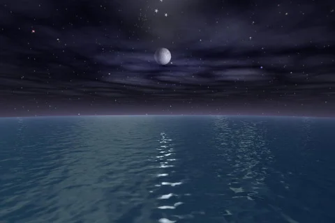 Flying Over Ocean, Moon and Stars Stock Footage 117504