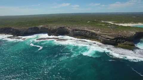 Flying over ocean parallel to rugged coastline near Hanson Bay part 2 스톡 동영상 72481696