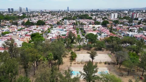 Flying over the Octopus Park in the La Estancia neighborhood of Guadalajara Stock Footage 289590215