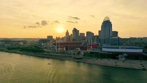 Flying Over Ohio River During Golden Hour Stock Footage 245318165
