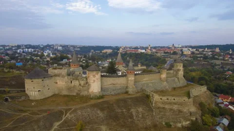 Flying over the old beautiful castle Kamenetz Podolsk. Top view of the castle. Stock-Footage 109481026