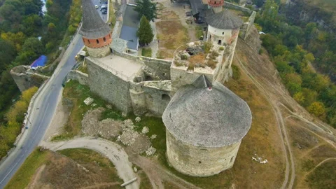 Flying over the old beautiful castle Kamenetz Podolsk. Top view of the castle. Stock-Footage 109492640