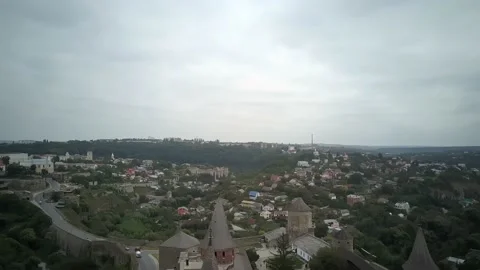 Flying over the old beautiful castle Kamenetz Podolsk Stock Footage 233920155