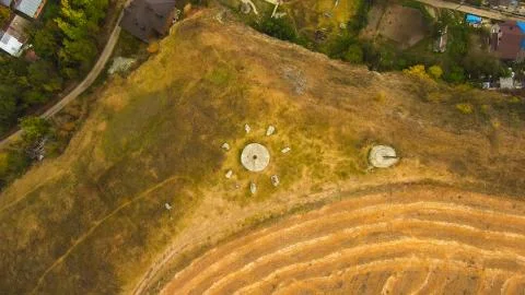Flying over the old beautiful castle Kamenetz Podolsk. Top view of the castle. Stock Photos