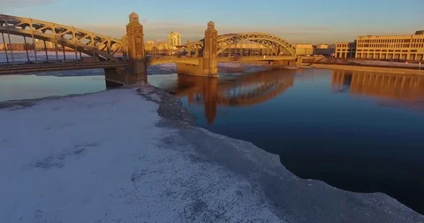 Flying over the old bridge and the City Stock Footage 72625183