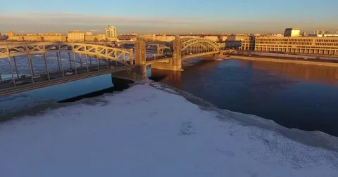 Flying over the old bridge and the City Stock Footage 72625187