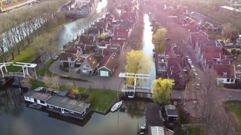 Flying over an old Dutch bridge Stock Footage 185358056