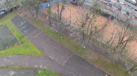 Flying over the old stadium in the city. Aerial Stock Footage 32907348
