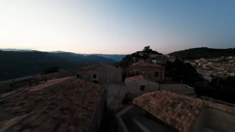 Flying Over The Old Town On The Mountain Stock Footage 301911002