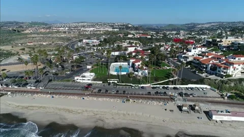Flying Over Ole Hanson's Beach Club North Beach San Clemente 4K Stock Footage 238468237