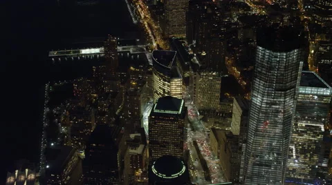 Flying over One World Trade Center (Freedom Tower) in New York City at night, Stock Footage 59171030