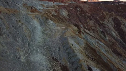 Flying over open pit copper mine in Bisbee, AZ Stock Footage 101814470