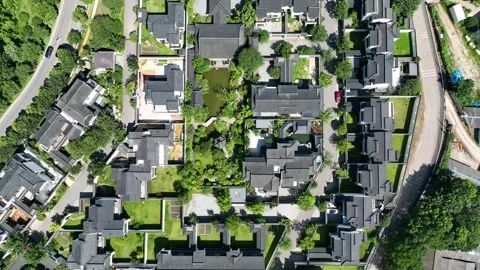 Flying Over, Overhead view of China Modern Village Stock Footage 254332116